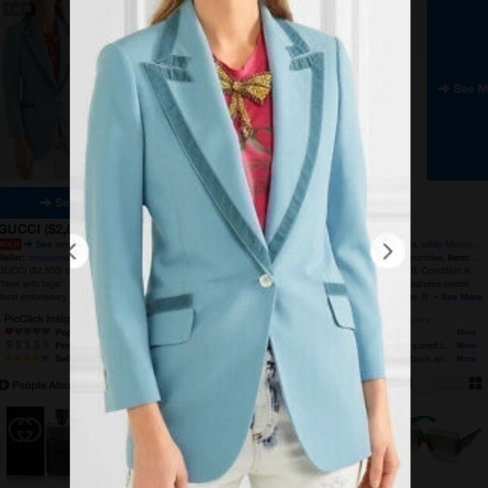 Gucci Light Blue Blazer with Dark Teal Trim